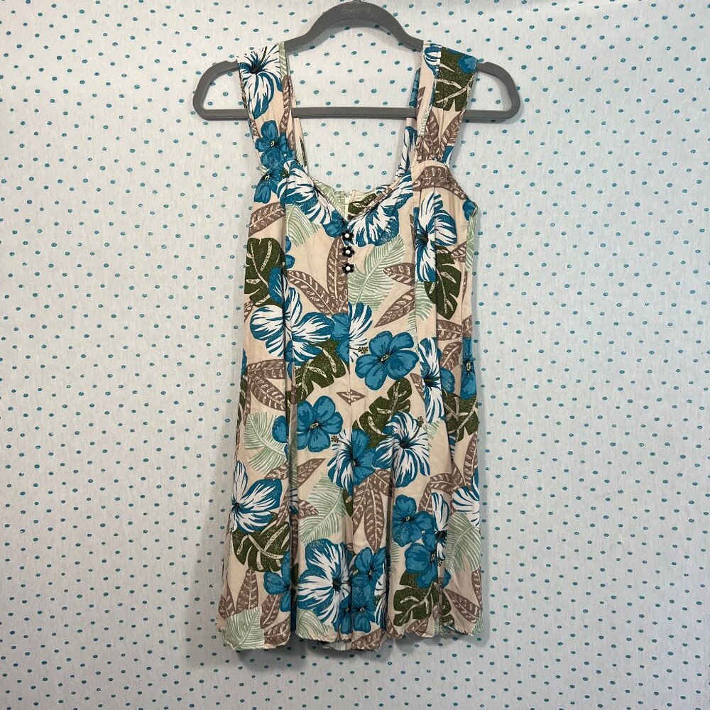 Sarah J. Tan & Blue Vintage Hawaiian Floral Sleeveless Shorts Romper